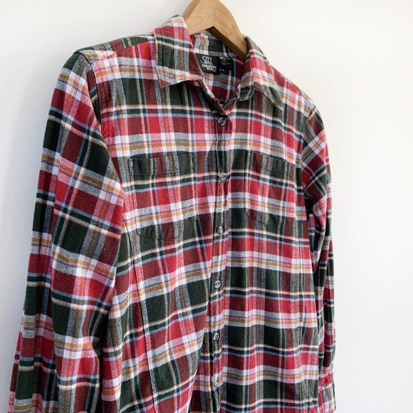 Country Plaid Flannel shirt Button Up long sleeve top MED - Picture 3 of 9